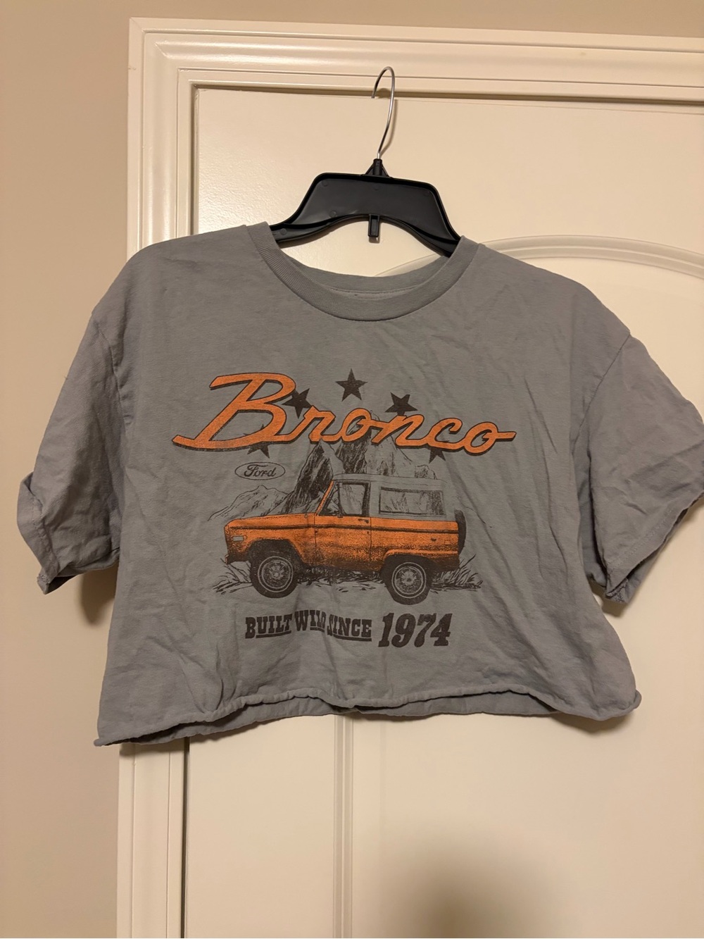 Ford Gray Cropped Tee with Orange Bronco Graphic